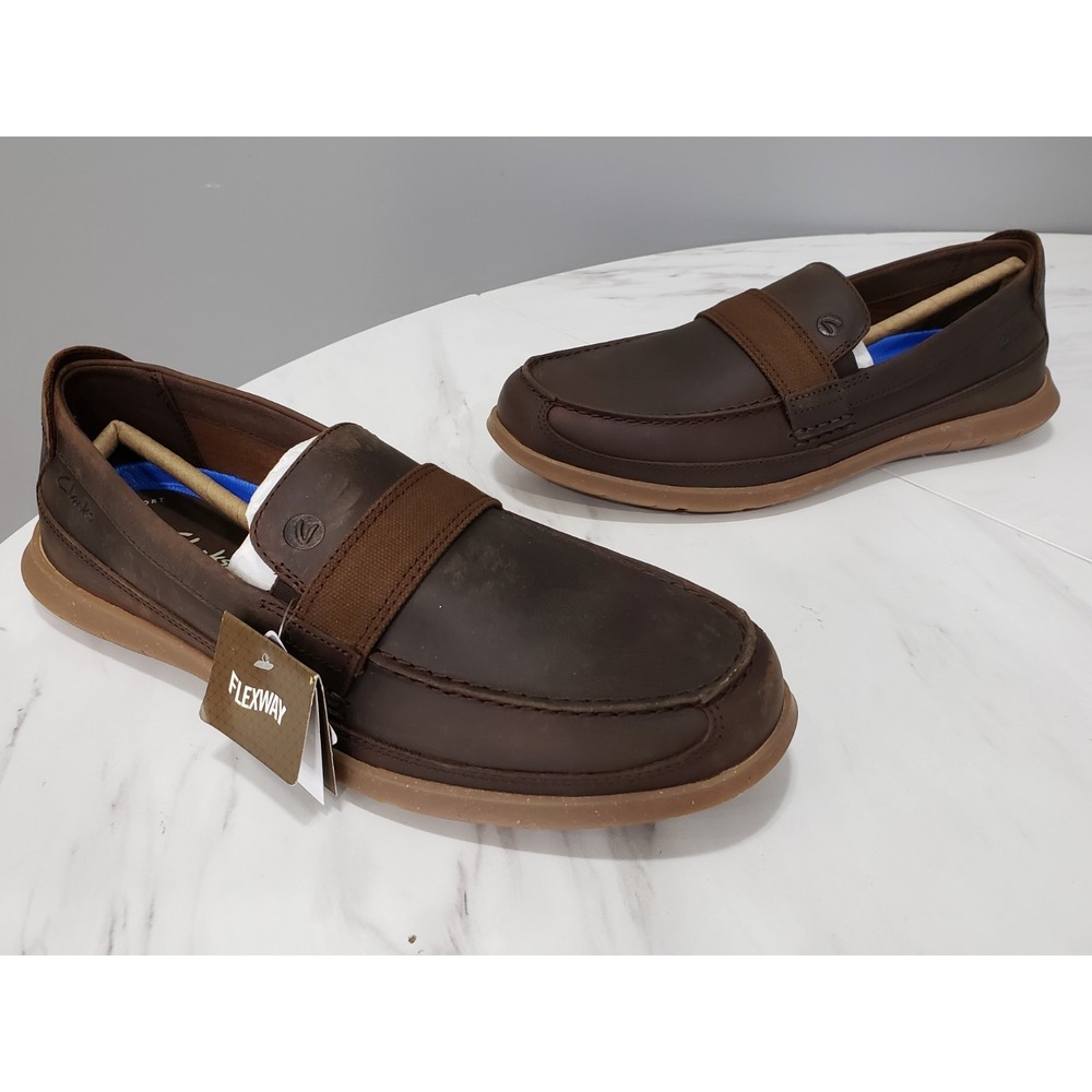 NEW‎ NO BOX SIZE 8 MENS Clarks Men's Flexway Band Brown Leather LOAFER SLIP ON